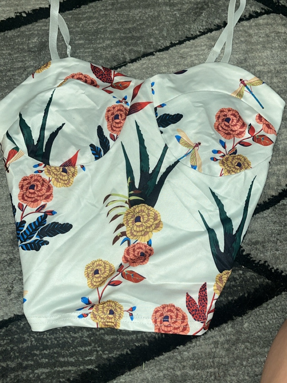 Floral Sweetheart Bustier Crop Top - White with Multicolor Print
